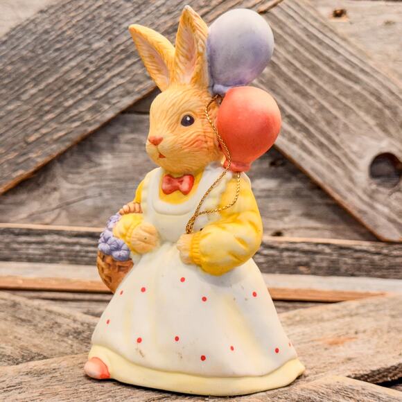 1987 Vintage Lefton-Ceramic Bisque Bunny-Balloons and Basket of a Flowers-5.5”H - Picture 6 of 8